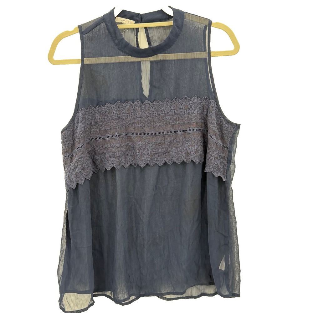 Maurices Sheer Mesh Lace Sleeveless Blouse Size XS Navy High Neck Fairycore